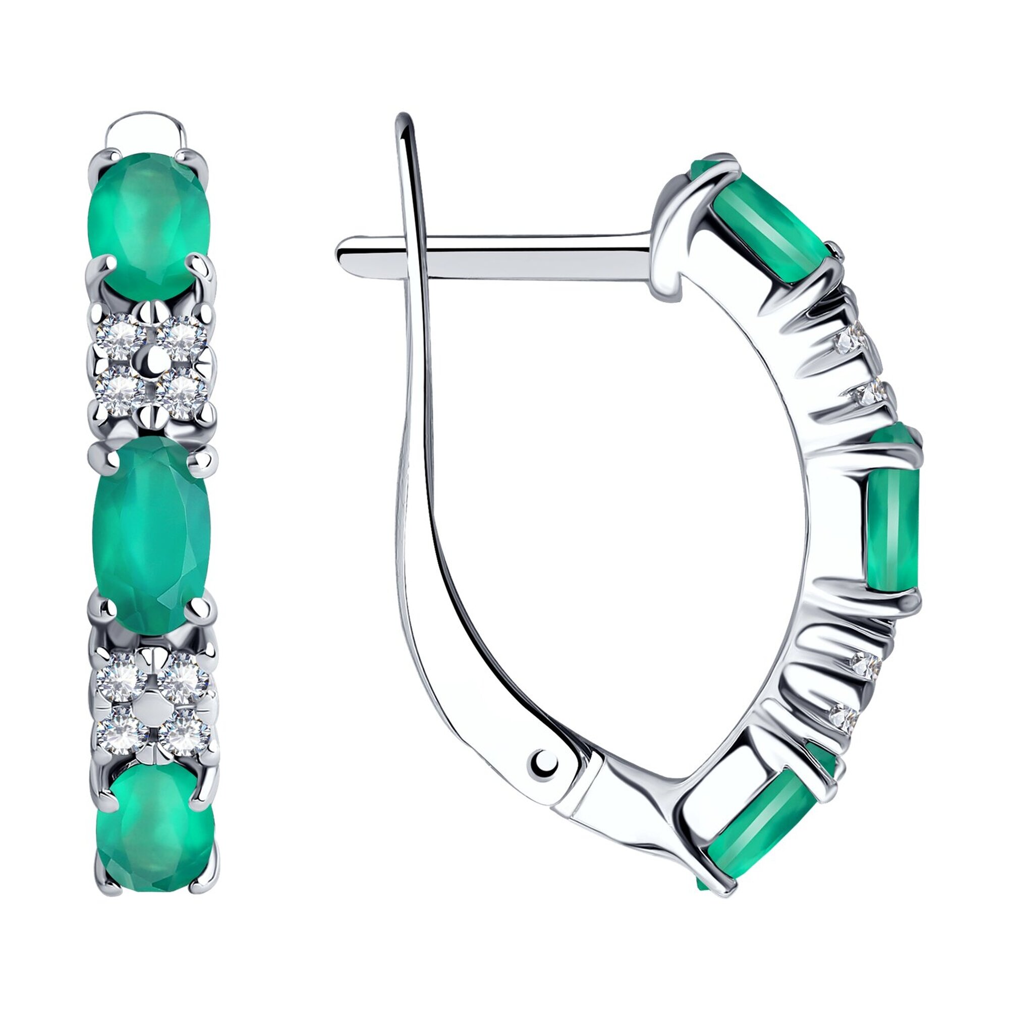 Серьги Diamant online, серебро, 925 проба, родирование, фианит, агат, длина 2 см, , бесцветный, бирюзовый