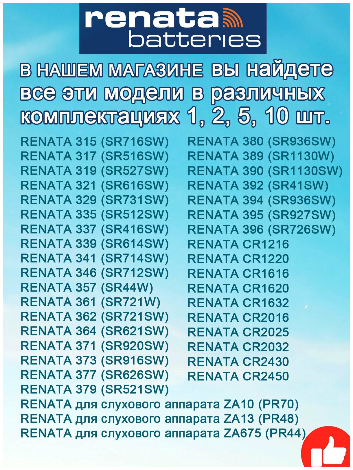 Батарейка Renata ZA10