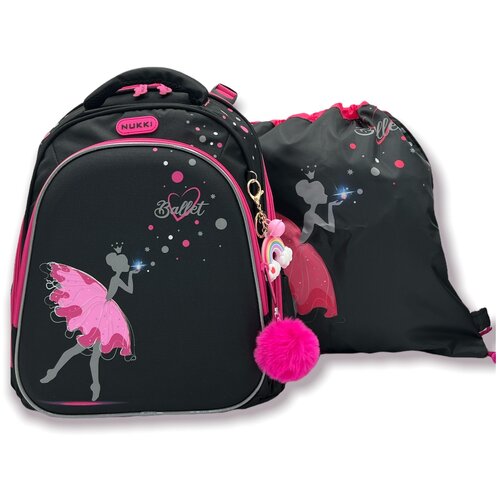 Школьный ортопедический ранец NUKKI NK22-4002-6- черный балет для девочки с мешком для обуви