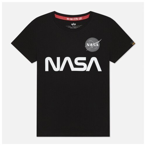 мужская футболка alpha industries nasa logo чёрный размер s Футболка ALPHA INDUSTRIES, размер L, черный