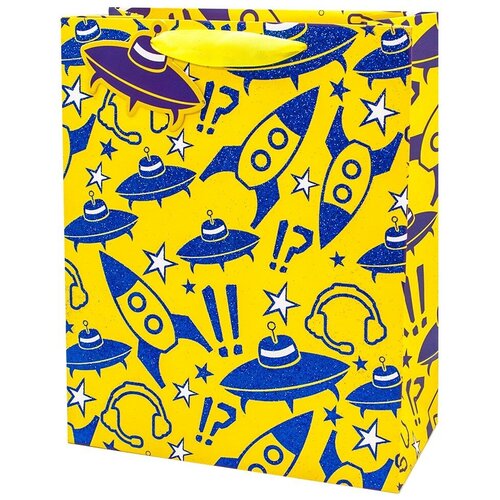 фото Пакет подарочный, космическая одиссея, желтый, с блестками, 32*26*12 см, 1 шт. дон баллон