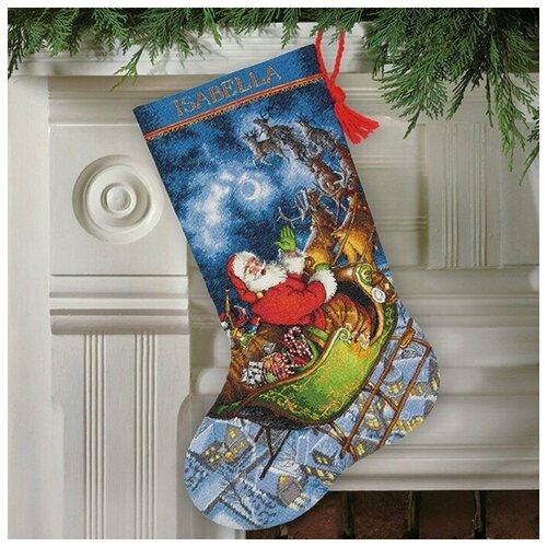 фото Dimensions набор для вышивания santa's flight christmas stocking (полет санты) 08923