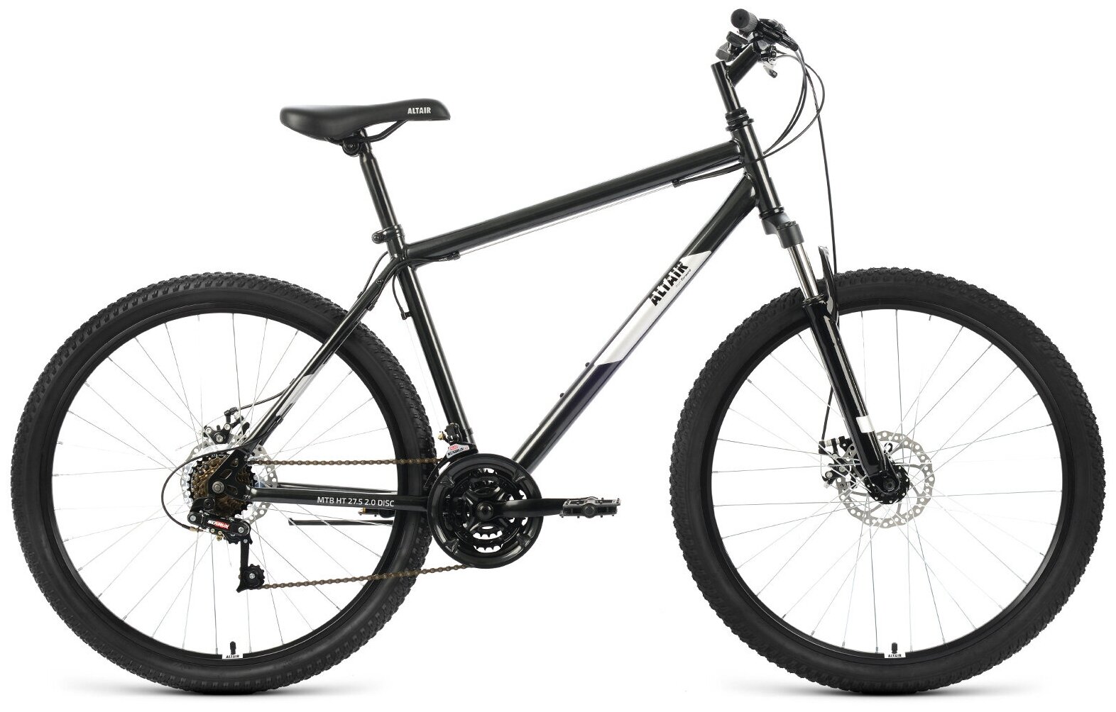 Велосипед Altair MTB HT 27.5 2.0 D (2022) (Велосипед ALTAIR MTB HT 27,5 2.0 D (27,5" 21 ск. рост. 17") 2022, черный/серебристый, RBK22AL27138)