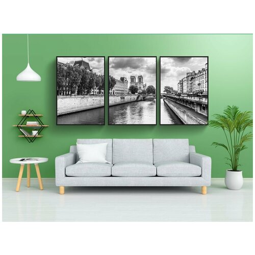 фото Набор модулных постеров для интерьера "париж, нотр дам, черное и белое" 60x90 см. в тубусе, без рамки lotsprints