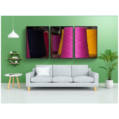 фото Набор модулных постеров для интерьера "катушка, пряжа, машины плосковязальные" 60x90 см. в тубусе, без рамки lotsprints