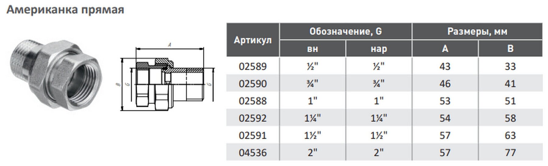 Американка (муфта) вн-нар 1/2" х 1/2" латунь