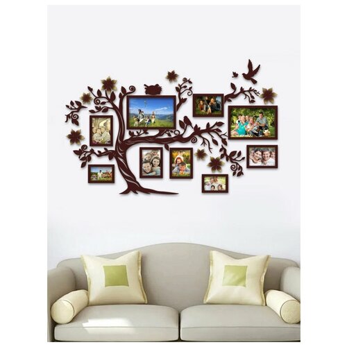 Семейное дерево ArtXL с фоторамками, цвет темно-коричневый, золотистый