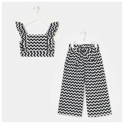 фото Костюм для девочки, цвет черный/белый, рост 110 см luneva