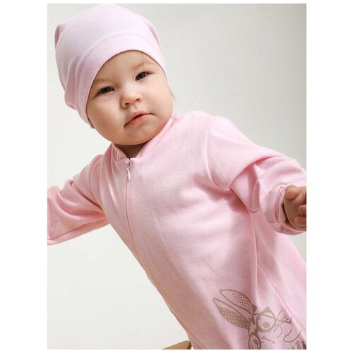 Комбинезон с шапкой, хлопковый для новорожденного 0-3 месяца, Крошка. Размер на рост 56-62. Цвет розовый. Texxet