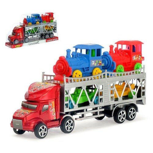 Грузовик инерционный «Автовоз», 2 машинки и 2 паровоза, цвета микс автовоз magic truck 2 машинки купе