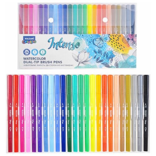 Набор маркеров акварельных, двусторонние, INTENSO, 24цвета, наконечники: кисть и тонкое перо