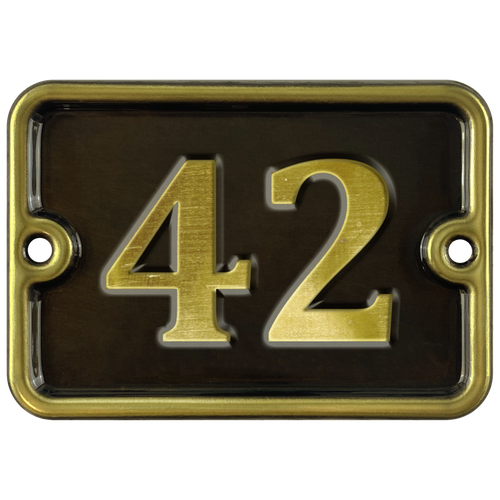 Номер на дверь "42", самоклеющийся, 8х10 см, из латуни, лакированный. Все цифры в наличии.
