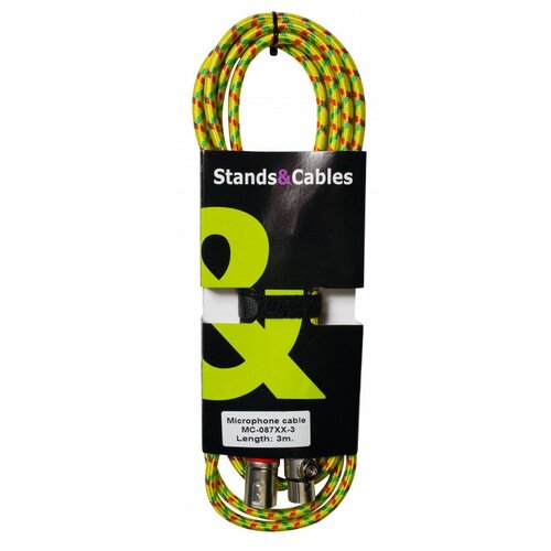 STANDS & CABLES MC-087XX-3 Микрофонный кабель 3 м в тканевой оплетке. Разъемы: XLR мама XLR папа. guitar stands