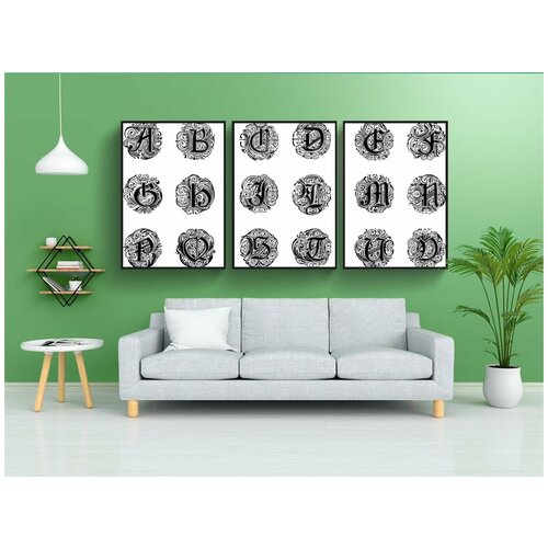 фото Набор модулных постеров для интерьера "алфавит, шрифт, штриховая графика" 60x90 см. в тубусе, без рамки lotsprints
