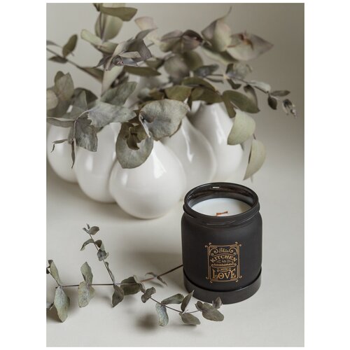 Свеча ароматическая / Аромат шоколад и кокос (баунти) / Свеча в черной подсвечнике / Свеча с деревянным фитилем TAKEME арт.TM006.04.11/кокос_шоколад