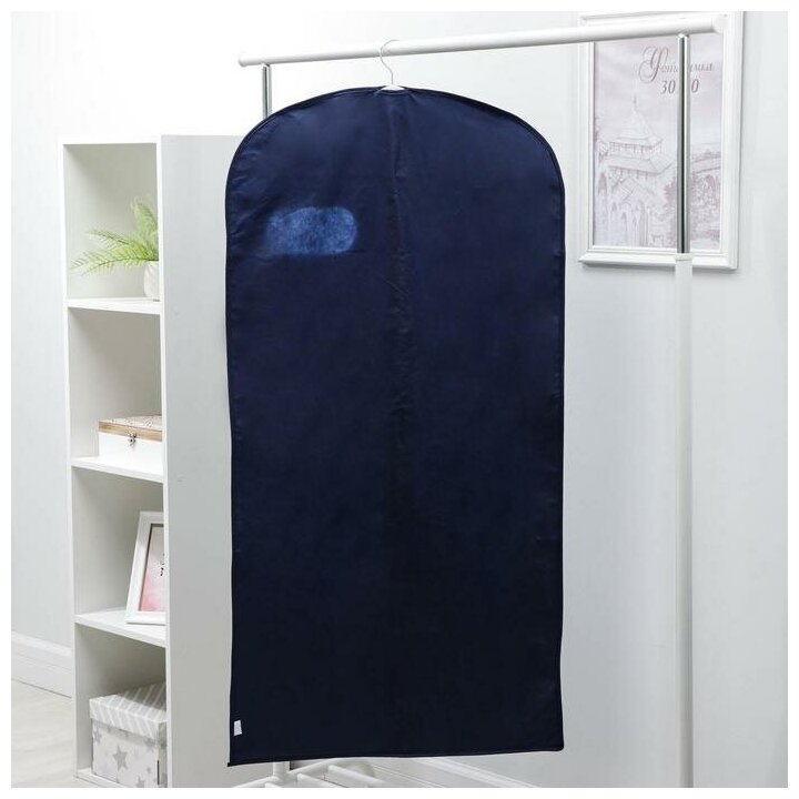 Чехол для одежды с окном, 60×120 см, спанбонд, цвет синий - фотография № 4