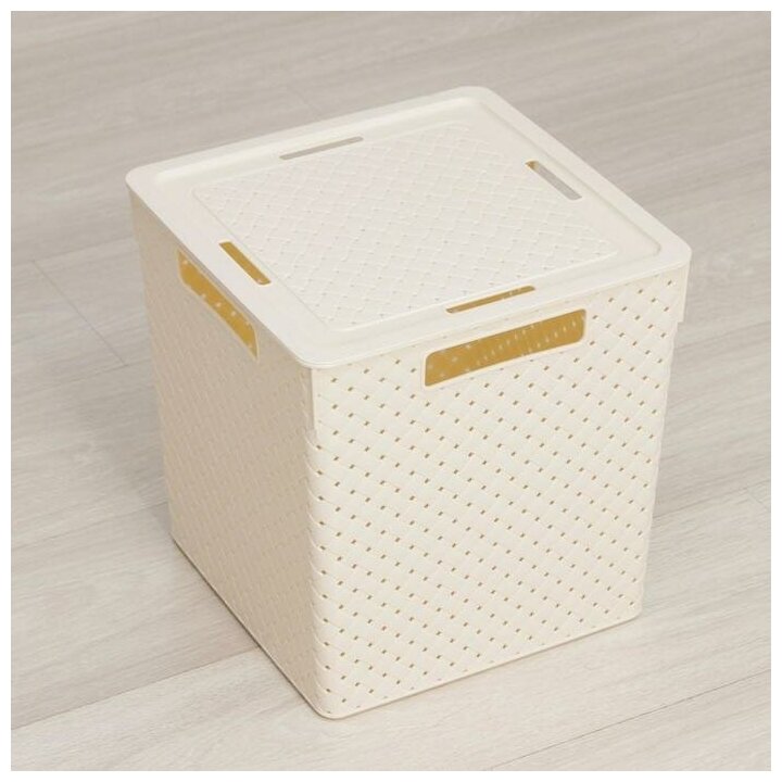 Коробка для хранения квадратная "Береста" с крышкой 23л 294х294х301мм (слон. кость) 6823126 "Виолет" - фотография № 9