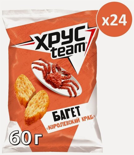 Изображение товара Сухарики ХрусТeam, со вкусом Краб, багет, 24 упаковки по 60 г