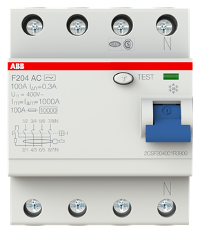 УЗО ABB F204 AC-100/0,3 4-Х полюсное ТИП AC 100A 300MA 4 модуля