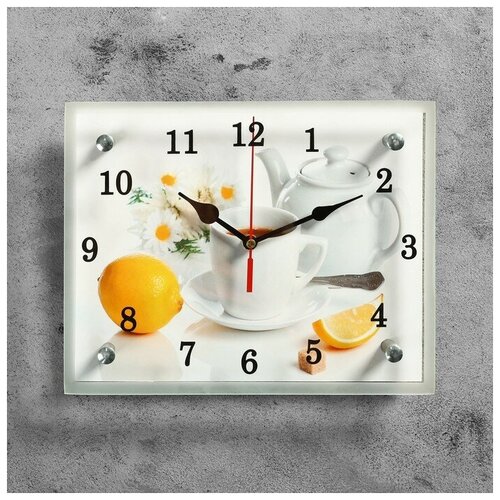 фото Часы настенные, серия: кухня, "чайная церемония и лимон", 20х25 см, микс сюжет 1639440 . yandex market