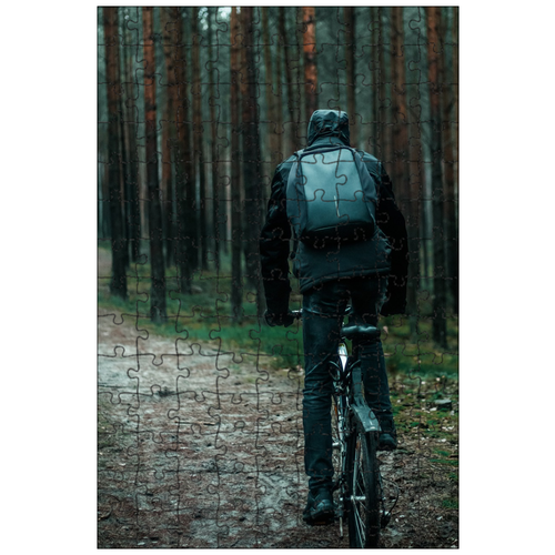фото Магнитный пазл 27x18см."велосипед, лес, кататься на велосипеде" на холодильник lotsprints