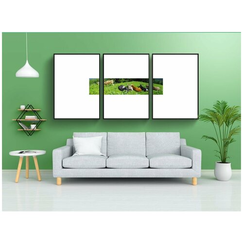 фото Набор модулных постеров для интерьера "милостыня, альпийские коровы, коровы" 60x90 см. в тубусе, без рамки lotsprints