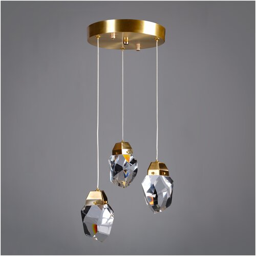 Подвесной светильник Sofitroom Diamante Gold на круге / LED 3 светильника потолочных / плафон стекло, корпус металл цвет золотой / люстра светодиодная