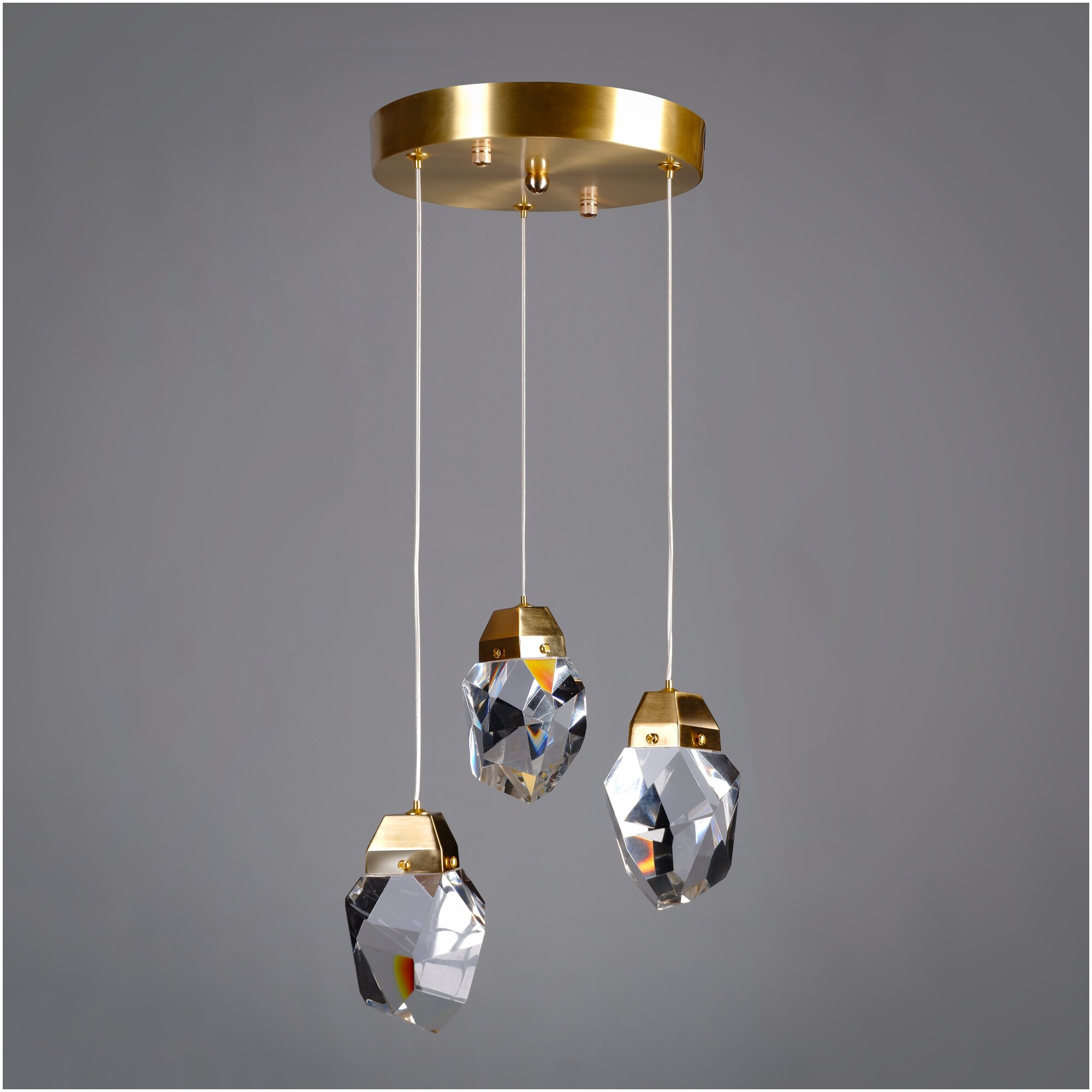 Подвесной светильник Sofitroom Diamante Gold на круге / LED 3 светильника потолочных / плафон стекло, корпус металл цвет золотой / люстра светодиодная