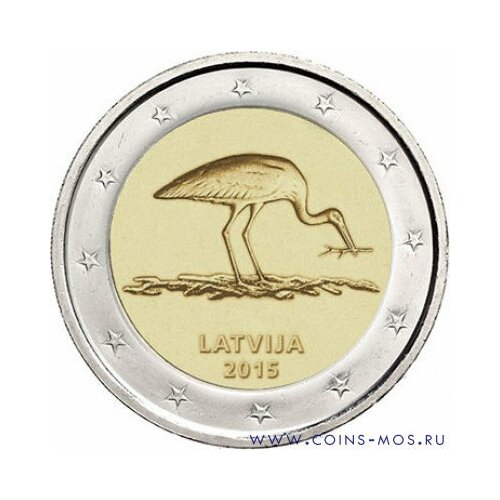 Латвия 2 евро 2015 г Аист латвия 2 евро 2015 г вымирающие виды чёрный аист
