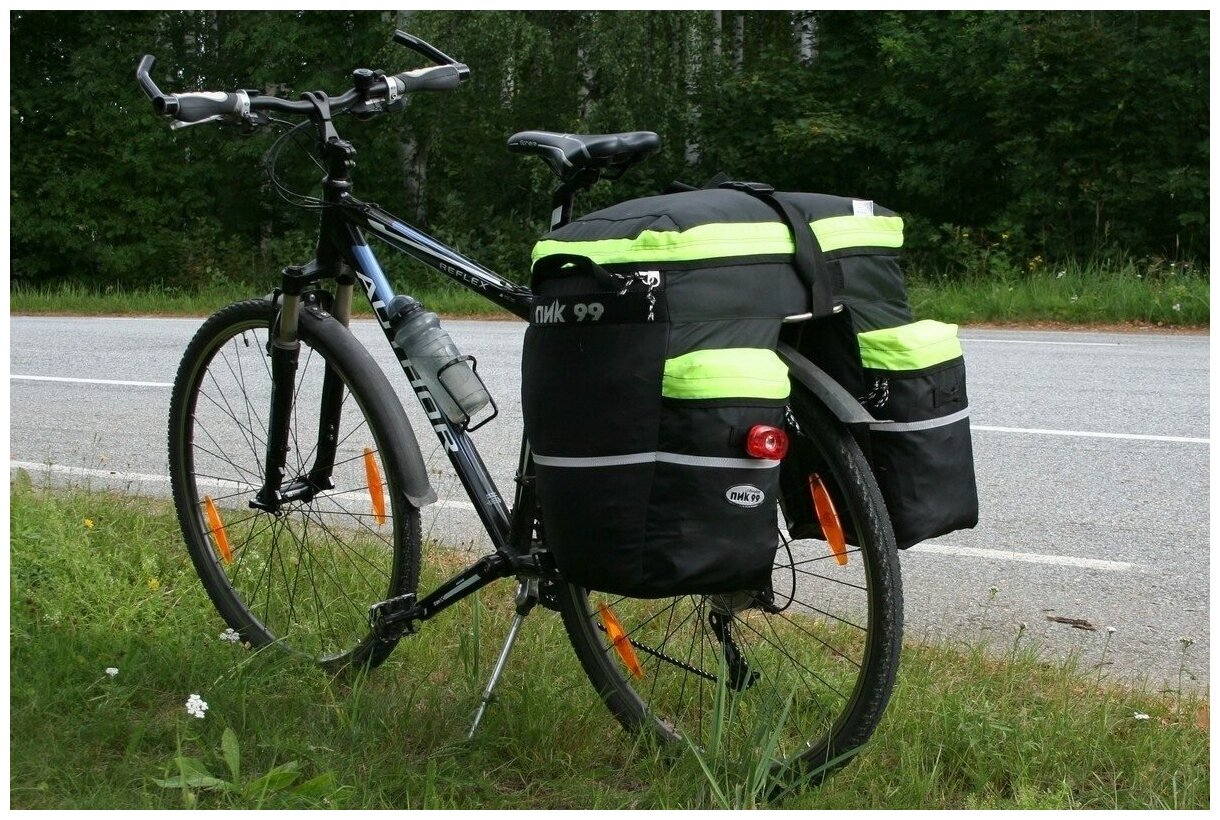 Велосумка, велобаул, сумка на багажник, ПИК-99, ТРЕК-82, для начинающих велотуристов, лимонные вставки