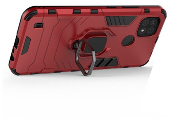 Противоударный чехол с кольцом Panther Case для Realme C21 / C11 красный
