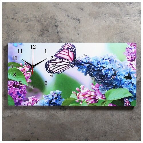 фото Часы настенные, на холсте, серия: цветы, "сирень и бабочка", 40х76 см, микс mikimarket
