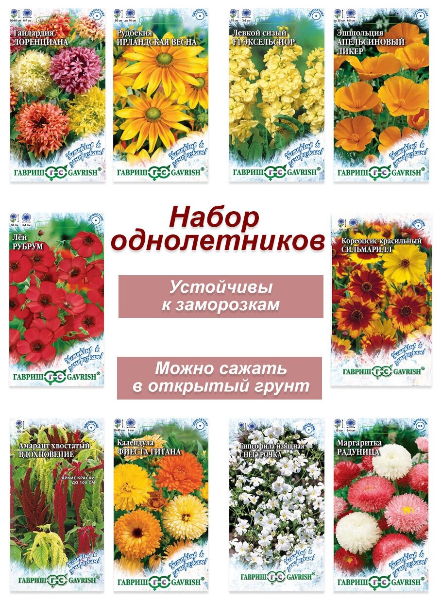 Набор семян семена однолетних цветов Амарант Астра Календула Маргаритка и др.