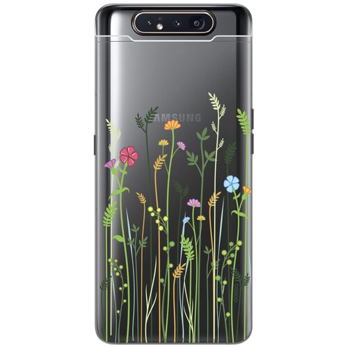 фото Ультратонкий силиконовый чехол-накладка transparent для samsung galaxy a80 с 3d принтом "flowers & fern" gosso