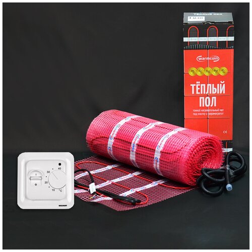 Теплый ПОЛ WarmCoin ST с терморегулятором 5 м2 нагревательный мат в стяжку под плитку 11368₽