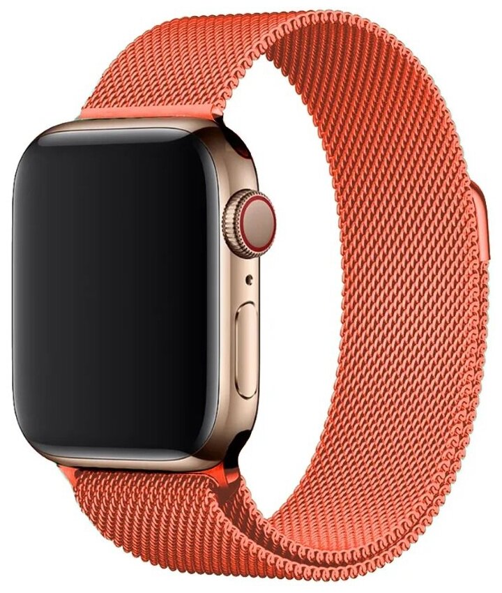 Металлический ремешок для часов Apple Watch 42-44 mm Миланская петля / Стальной браслет сетчатый гипоаллергенный ( Оранжевый )