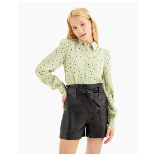 фото Чёрные шорты paperbag из экокожи для девочки gloria jeans, размер 12-13л/158 (40)