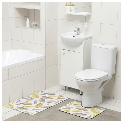 фото Набор ковриков для ванны и туалета "листья", 2 шт: 50x80, 40x50 см доляна