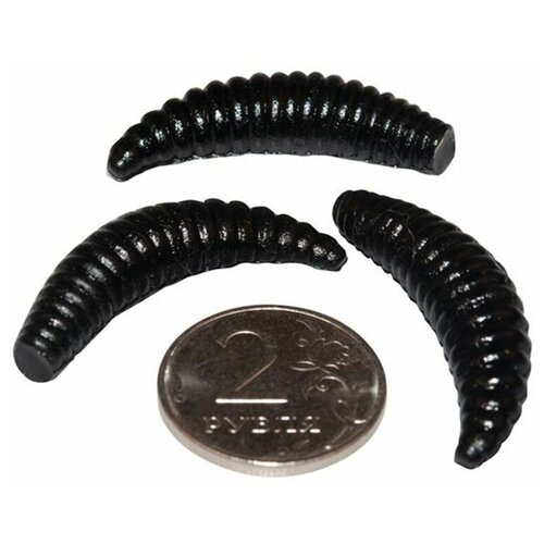 Мягкая форелевая силиконовая приманка для рыбалки TROUT EXPERT серия MAGGOT - личинка (#M3817, 38 мм, 10 шт в банке, сыр) Чёрный