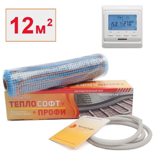 Теплый пол под плитку нагревательный мат Теплософт Профи 12 мквс электронным терморегулятором 15800₽