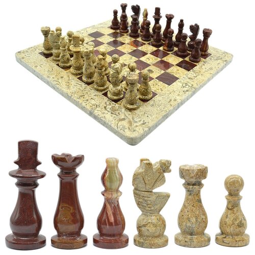 фото Радугакамня шахматы из ракушечника и оникса коричневого ala 250*250см