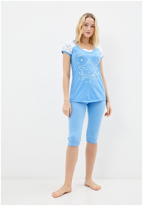 Комплект La Pastel, футболка, шорты, короткий рукав, размер 44-48, голубой, белый
