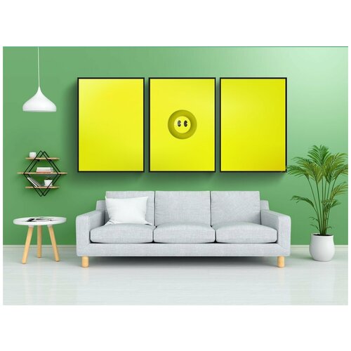 фото Набор модулных постеров для интерьера "желтый, изобразительное искусство, смайлик" 60x90 см. в тубусе, без рамки lotsprints