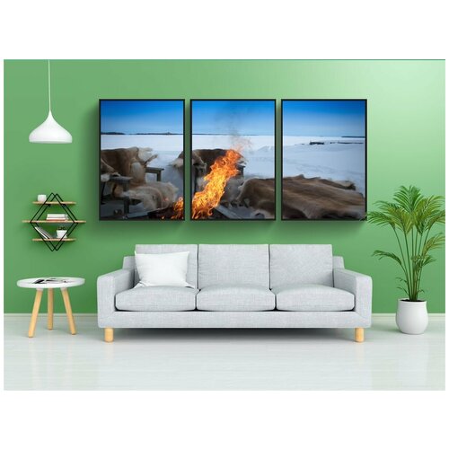 фото Набор модулных постеров для интерьера "зима, костер, природа" 60x90 см. в тубусе, без рамки lotsprints