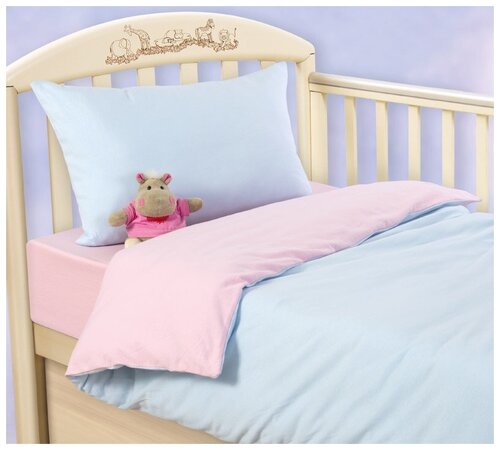 Детское однотонное постельное белье в кроватку 120х60 с простыней на резинке 60x120 Воздушное пирожное, кулирка, Ясельный, наволочка 40х60
