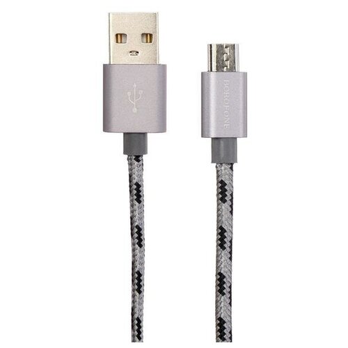 Кабель Borofone BX24, micro USB - USB, 2.4 А, 1 м, графит кабель borofone bx24 lightning usb 2 4 а 1 м нейлоновая оплётка золотистый