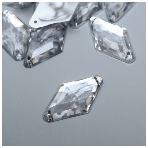 фото Декор для творчества пластик страза пришивная "ромб" серебро набор 20 шт 3х1.7х0.5 см 5448961 арт узор