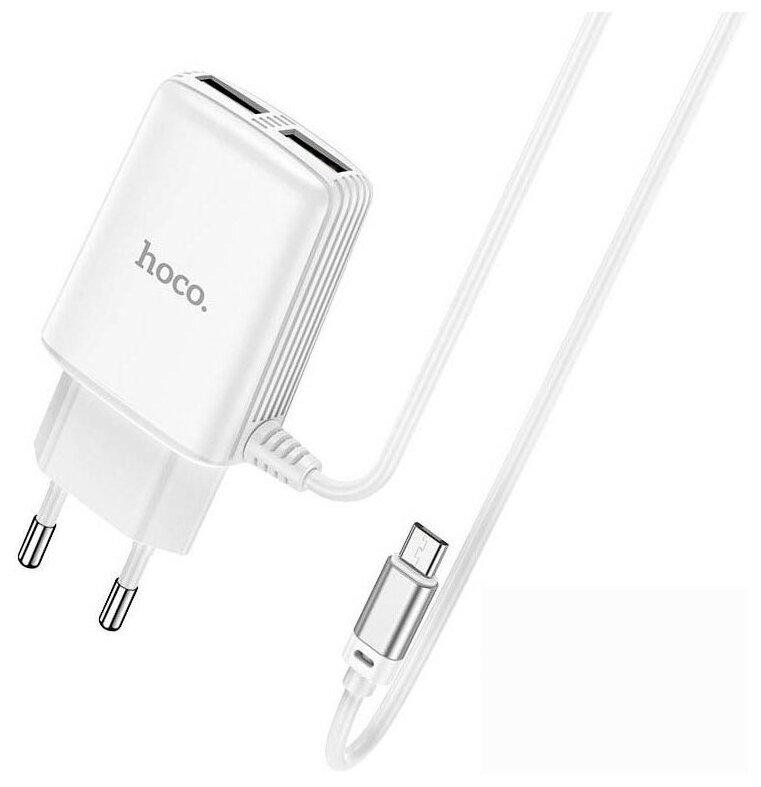 Сетевое зарядное устройство (СЗУ) Hoco C82A (2 USB) + кабель Type-C, 2.4 А, белый