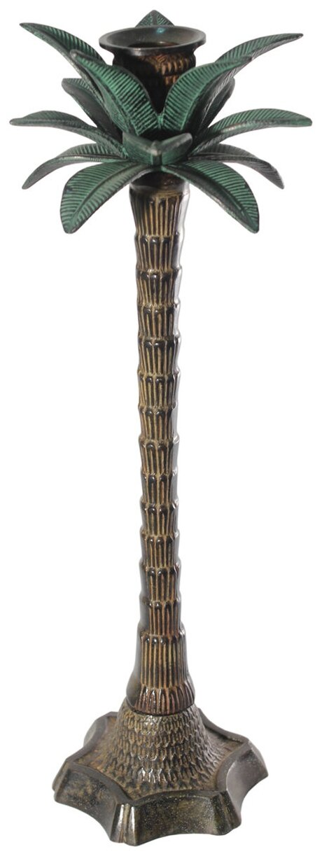 Подсвечник "Пальма", бронзовый/ патина, настольный , 34х12,5х10 см, Индия