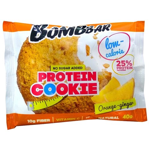 фото Протеиновый батончик bombbar печенье низкокалорийное 25%, 40 г, 40 г, 9 мл, апельсин-имбирь